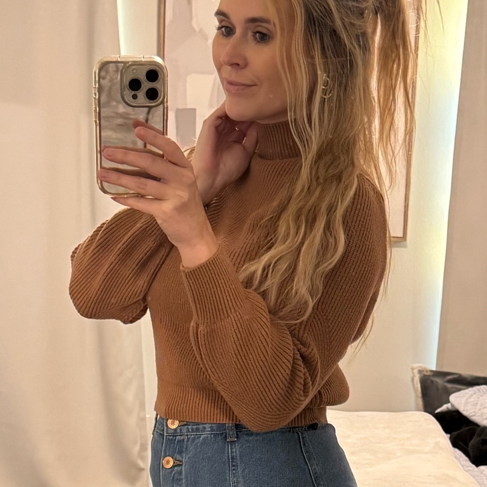 ZARA Brown Ribbed Mock Neck Turtleneck Sweater - Picture 4 of 7